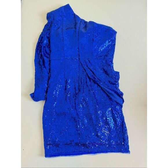 LUSSO Australia Womens Royal Blue One Shoulder Asymmetrical Sequin Mini Dress 6 - Picture 8 of 16